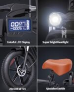 2 Seater Electric Bike for Adults,1500/1000W 30MPH 30-70Miles 48V 15AH Removable Battery Ebike 20" x 4.0 Fat Tire Beach Mountain Commuting Electric Bicycles W/Fork Suspension UL2849 - Image 6