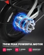 VEEFA F1 Electric Bike for Adults, 500W Motor E Bike with 10.4Ah Removable Battery, Folding Ebike 20MPH Max Speed& 60+ Miles Range, 5 Pedal-Assist Levels, UL 2849 Certified 7-Speed - Image 3