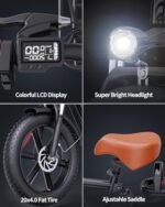 1000W Electric Bike for Adults,30MPH 30-70Miles 48V 15AH Removable Battery Ebike 20" x 4.0 Fat Tire Beach Mountain Commuting Electric Bicycles 2 Seater W/Fork Suspension UL2849 - Image 4