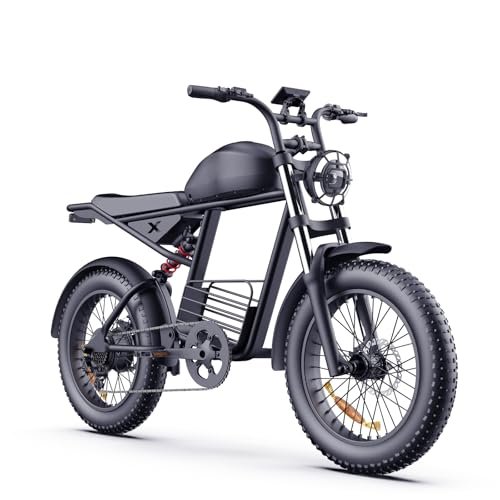 Version 1.0.0 1500W Ebike 48v 20ah with Removable Battery 75Miles 32Mph Fast Electric Bike 20 Inch Fat Tire Electric Bike for Adults 2 Person Saddle Retro Motorcycle Design Bike Electric (Black) - Image 1