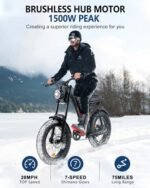Riding'times 1500W Moped Style Electric Bike, 6-Layer Full Suspension Ebike, Max 28MPH & 37-150 Miles Electric Motorcycle, 750WH/1500WH Removable Battery, 20" Fat Tire Dirt Bike All Terrain - Image 3
