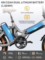 Folding Electric Bike for Adults 1200W Peak Motor, 48V 29AH Battery 100 Miles Range, 28MPH 20" Fat Tire Ebikes for Adults with APP, Full Suspension, Hydraulic Brake, UL 2849 Certified - Image 3