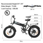Electric Bikes for Adults, 20'' Fat Tire Electric Bike 1000W,30MPH Max Speed,48V 14AH Removable Battery Folding Electric Bike, 7 Speed，Full Suspension for Mountain Beach Snow UL Certified - Image 6