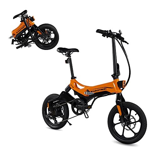 Version 1.0.0 Swagtron Swagcycle EB-7 Elite Plus Folding Electric Bike with Removable Battery, Orange/Black, 16" Wheels, 7-Speed - Image 1