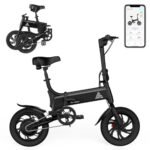 TST Folding Electric Bike, Electric Bicycle 18MPH, 500W Peak Motor, Max 18 Miles Range, 14" Pneumatic Tires, Ebike with Smart LED Screen, App Control, 3 Speed Gear, E Bike for Adults and Teens