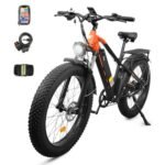1000W Adult Electric Bicycle, 26" Twin Reach Adult Electric Mountain Bike, 48V 16AH, 7 Speed Fat Tire Fat Tire Mountain Bike, Removable Battery, All Terrain, Orange