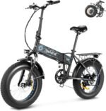 ANCHEER Folding Electric Bike for Adults, Electric Bicycle with 500W Brushless Motor(Peak 800W), 48V/499Wh Hidden Battery, Up to 55 Miles, 20"*4.0 Fat Tire Ebike, 7 Speed Gear