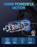 Electric Bike for Adults, 1500W 32MPH,48V 23AH,Max 75Miles Electric Motorcycle 20" Fat Tire Dirt Bike, 7-Speed E-Bike Dual Shock Absorber All-Terrain E Bike for Mountains, Snow, Sand, Road - Image 2