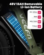 VEEFA Electric Bike for Adults 750W/Peak 1000W Motor 48V 13AH Removable Battery Electric Bicycle 26" x 4.0" Fat Tire Mountain Ebike 28MPH E Bike 7-Speed UL 2849 Certified - Image 3