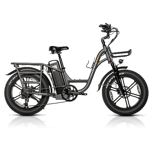 Version 1.0.0 20X4'' Fat Tire Step-Thru Electric Bike 750W Cargo Ebike, 400lbs Payload,48V 15AH Removable Battery, Ebike up to 28MPH, Hydraulic Brake, 7-Speed Electric Bike for Adults with UL - Image 1