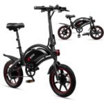 DYU Electric Bike for Adults Teens, D3F 14 in Folding Electric Bicycle,Commuter City E-Bike with 250W Motor and 36V 10AH Lithium-Ion Battery,40-45 Miles Travel Range