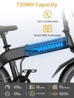 Electric Bike for Adults 1200/1400W Peak, 28/30MPH 60 Miles, 720WH Battery 20'' x 4.0 Fat Tire Folding Ebikes for Adults, with APP/Anti-Theft Alarm/NFC/BAFANG Motor/Hydraulic Brakes & UL 2849 - Image 3