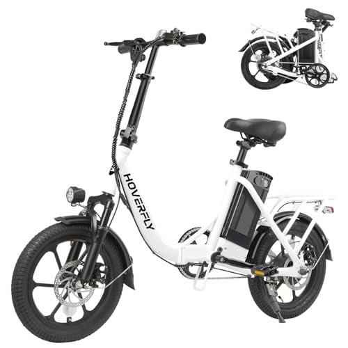 Version 1.0.0 Hoverfly 16" Electric Bike, Max Range 25Miles(Pedal-assist)&Max Speed 15.5Mph, 350W Folding E-Bike with Removable Battery, Front Suspension &Adjustable Seat, Commuter Electric Bicycle for Adults White - Image 1