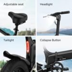 TST Folding Electric Bike, Electric Bicycle 18MPH, 500W Peak Motor, Max 18 Miles Range, 14" Pneumatic Tires, Ebike with Smart LED Screen, App Control, 3 Speed Gear, E Bike for Adults and Teens - Image 6