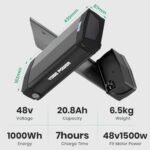 48V 20.8Ah Rear Rack Ebike Battery for Max 1500W Electric Bicycle Battery Black Luggage Rack 500W 1000W 1500W E-Bikes (Only Black Battery) with USB - Image 2