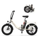 Electric Bike, 20" Fat Tire Step-Thru Electric Bicycle, 900W Peak Motor 45 Miles 20MPH Top Speed, Dual Suspension & 7-Speed Folding Ebike for Adults with Rear Rack