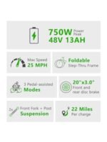 Hidoes Folding Electric Bike for Adults, 750W Fat Tire Electric Bicycle 48V 13Ah Removable Battery Max Speed 25MPH,Full Suspension System Design Folding Ebike - Image 3