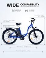 Urban Go 26" Electric Bike, 18.6MPH Max Speed & 35 Miles Range (PAS), 500W Peak Motor & 374.4Wh Removable Battery, Electric Bicycle with Front Suspension, E-Bike for Adults with Rear Rack, Blue - Image 7