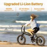 Jasion EB7 2.0 Electric Bike for Adults, 1200W Peak Motor 28MPH Max Speed Folding Ebike, 48V 10AH Removable Battery, 20" Fat Tire with Dual Suapension, 7-Speed Electric Bicycles, UL Certifiled - Image 5