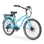 sixthreezero Around The Block Women's Electric Bicycle, 7 Speed Beach Cruiser eBike with Rear Rack, 250/500 Watt Motor, 26 Inch Wheels, Multiple Colors