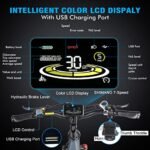 26" Fat Tire Electric Bike 48V 17.5Ah Battery, 750W Mountain Electric Bicycle City Urban Commuter E Bike for Adults Men Women Long Range 30MPH 7-Speed Gears Color Dispaly with 2 Seat - Image 4