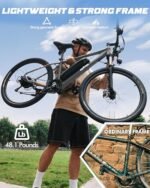 Racer Electric Bike for Adults - 21-Speed Mountain Lightweight Ebike with 500W Peak Brushless Motor, 375Wh Removable Battery, 26X2.1 Tire Step Over E-MTB,E Bikes Grey with Rear Rack& Guards - Image 4