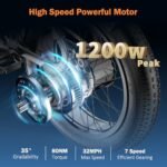 E Bikes for Adults Electric, Electric Motorcycle with 1200W Brushless Motor, 20 Inches Fat Tire Electric Bike, Electric Bicycle with Full Suspension, 20AH Removable Battery, Travel Bag - Image 2