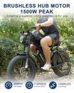 1500W Moped Style Ebike Full Suspension, 20 Inch Fat Tire Electric bike, Max 28MPH & 37-150 Miles Electric Motorcycle, 750WH/1500WH Battery, All-Terrain E Bike for Mountains, Snow, Sand, Road - Image 3