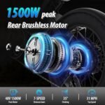 1500W Electric Bike for Adults, 48V 41Ah Dual Battery Moped Style Ebike, 20 * 4.0" Fat Tire & 31 MPH Max Speed, 7 Speed Gearing 75 Miles All-Terrain E Bike for Mountains, Snow, Sand, Road - Image 2