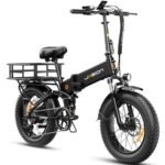 Jasion X-Hunter Electric Bike for Adults 1400W Peak Motor 30MPH Max Speed 624WH Removable Battery, Full Suspension System 20‘’*4.0 Fat Tire Foldable Ebike 7-Speed Bicycles,with Rear Basket
