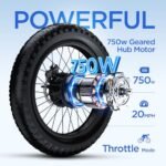 Totem Electric Bike - 1000W Peak Motor Adult Electric Bicycles, 20"×3.0" Fat Tire Cargo Ebike with 48V 15Ah Removable Lithium Battery, 7 Speed Gears, Mechanical Locking Suspension Fork - Image 2