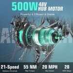 ANCHEER Electric Bike for Adults with 500W Powerful Motor, 48V 499Wh Ebike, Up to 55 Miles, 3H Fast Charge, 26'' Gladiator Electric Mountain Bike, LCD Display, 21Speed, 20MPH Adults Electric Bicycle - Image 3