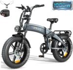 TESGO 1000W (1500W Peak) Moped Style Foldable Electric Bike,【LG Battery】 48V 16.8AH E Bike for Adults,【Full Suspension】 Double Shoulder Forks & Rear Air Shock,Dual Hydraulic, 20" Fat Tire EBike