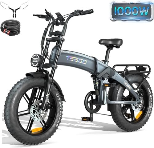 Version 1.0.0 TESGO 1000W (1500W Peak) Moped Style Foldable Electric Bike,【LG Battery】 48V 16.8AH E Bike for Adults,【Full Suspension】 Double Shoulder Forks & Rear Air Shock,Dual Hydraulic, 20" Fat Tire EBike - Image 1