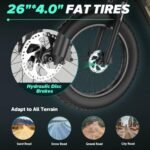 CycUltra Electric Bike for Adults 1500W Peak Motor, 750Wh Removable Battery, 28 mph Ebike, 85Miles PAS Range, 26" x 4.0 Fat Tire Dirt Electric Bicycles, 9 Speed Full Suspension - Image 6