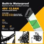 Folding Electric Bike, 1000W Peak Motor Electric Bike for Adult, 30MPH, 60Miles Max Range for Ebike, 48V 614WH Removable Battery, 20" Fat Tire Electric Bicycle for Commute Beach Snow - Image 3