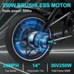 RANHOT 14'' Folding Electric Bike for Adults,Ebike with 36V 7.8Ah Battery,20 Mph Max Speed，Power by 500W Commuting E-Bike, Weighs Only 39lbs - Image 2