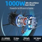 1000W Electric Bike for Adult 26"x 4" Fat Tire Ebike Snow Beach All Terrain Electric Mountain Bike 48V 13AH Removable Battery 28MPH Electric Bicycles Adults - Image 6