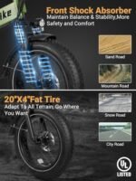 Cityfun Folding Electric Bike Adults,500W Motor (Peak 720W) Ebike with 20" x 4.0" Fat Tire,48V 10.4Ah Removable Battery Hidden,Electric Mountain Bike,UL 2849 Certified,Commuting E-Bike,7-Speed - Image 4