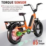 HOVSCO Electric Bike for Adults, 1000W Motor Torque Sensor Ebike 28Mph, 48V 15AH Removable Battery 60Miles Electric Cargo Bike, 20" Fat Tire Commuter Electric Bicycle, 7-Speed Gear,450lbs Playload - Image 5