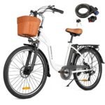 Electric Bike for Adults, 26'' 500W Peak Ebike with 7-Speed and Front Suspension, 20MPH, 350W Motor with Removable 48V/10Ah Battery, City Commuter Ebike with Wide Child Rear Seat Cushion