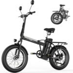 Freego Folding Electric Dirt Bike for Adults, 500W Motor,28Mph Max Speed/48V/20Ah/50Mile Removable Battery 7 Speed Electric Bike, 20" x 3 Tire Foldable Bike Front Supspension,Rearview Mirror