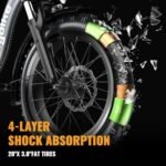 Auloor Foldable Electric Bike for Adults, Peak 1000W Brushless Motor 30MPH 70Miles City Commuter Ebike, 48V 15Ah Lithium Battery, 20" Fat Tire 7-Speed Mountain E-Bicycle Front Suspension LCD Display… - Image 5