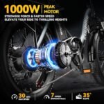 Auloor Foldable Electric Bike for Adults, Peak 1000W Brushless Motor 30MPH 70Miles City Commuter Ebike, 48V 15Ah Lithium Battery, 20" Fat Tire 7-Speed Mountain E-Bicycle Front Suspension LCD Display… - Image 3
