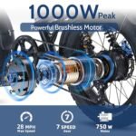 Electric Bike for Adults,Peak 1000W Electric Mountain Bike,28 MPH E Bike with 7-Speed,20 * 4” Fat Tire Ebikes for Adults with Full Suspension - Image 2