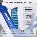 FREESKY 1200 W Motor 48 V 20 Ah Battery with Samsung Cells Full Suspension,32 MPH Up to 90 Miles Step-Thru Folding Electric Bike for Adults, 20'' Fat Tire Dual Hydraulic Brakes Electric Bicycle - Image 3