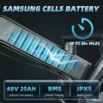 Electric Bike for Adults, 1500/2000W Peak Motor, 35MPH 60-80Miles Long Range, 48V 20/25AH Removable Battery E Bike, 20" Fat Tire Folding Electric Bike, 7/8 Speed, Front Fork Suspension - Image 3