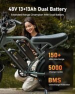 CycHunter Electric Bike for Adults, 48V 26Ah Dual Battery Moped Style Ebike, 1000W Peak Motor, 150 Miles PAS Range, 7 Speed Gearing, 28mph electric dirt bike, Full Suspension Electric Bicycles - Image 3