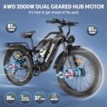 PHILODO Electric Bike for Adults, Dual Motor Fat Tire Ebike 2 * 1000W Dual Battery Electric Bicycles 48V 46AH with Full Suspension Hydraulic Disc Brakes 35MPH - Image 4