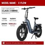 E-Flow, 750W Folding Electric Bike Adults, Up to 90Miles Motor Ebike, 48V 20Ah BAFANG Battery, 20’’x4.0 Fat Tire 28MPH Step-Thru Bicycle for City Commuter, Snow, Beach, Mountain etc - Image 2